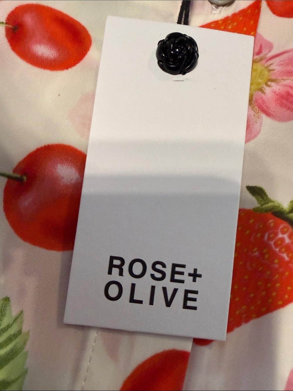 NWT Rose & Olive White Strawberry & Cherry Ruffle Sleeve Button Front Top M - Picture 3 of 4